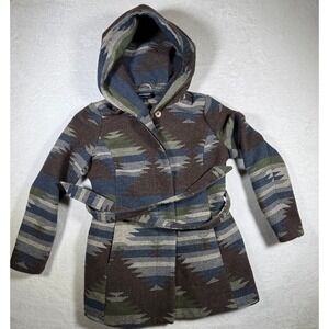 COFFEESHOP‎ Aztec Southwestern Print Hooded Belted Coat Jacket Women's Size L